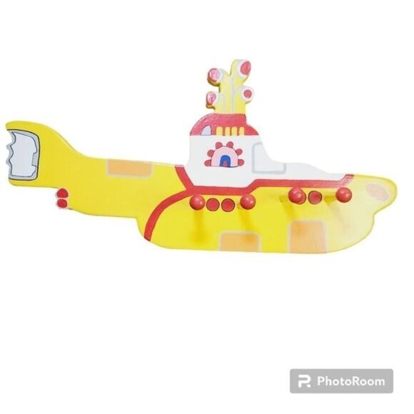 Vintage Handmade The Beatles Yellow Submarine Wood Hanging Wall Hooks